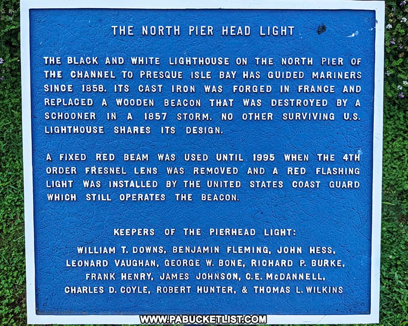 Historical plaque about the North Pier Lighthouse in Erie.
