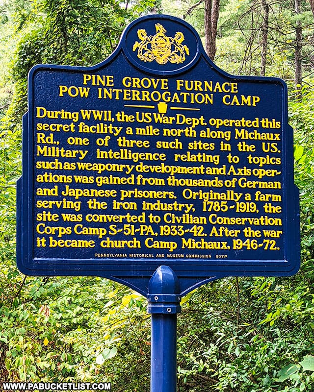 Pine Grove Furnace POW Camp historical marker in Cumberland County.
