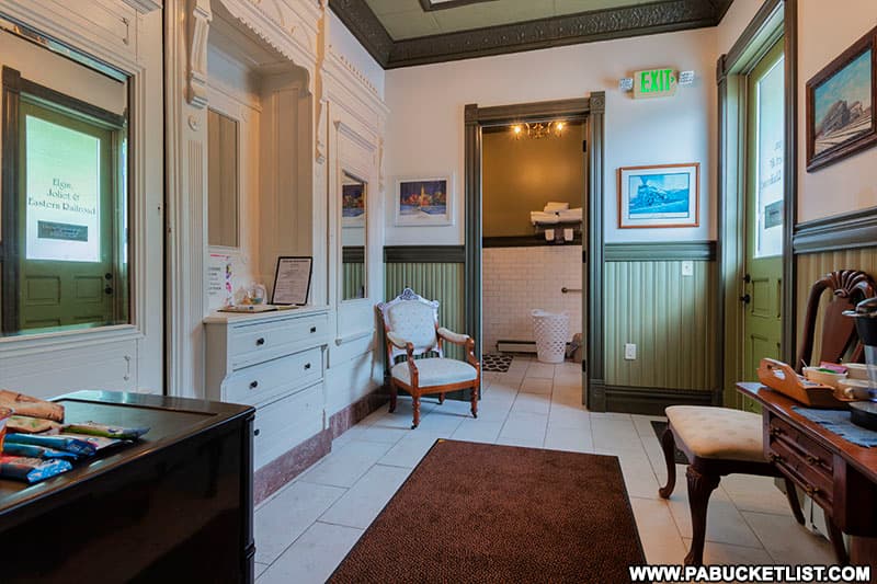 The foyer to the Presidential Train Car bed and breakfast at Doolittle Station in DuBois, PA.