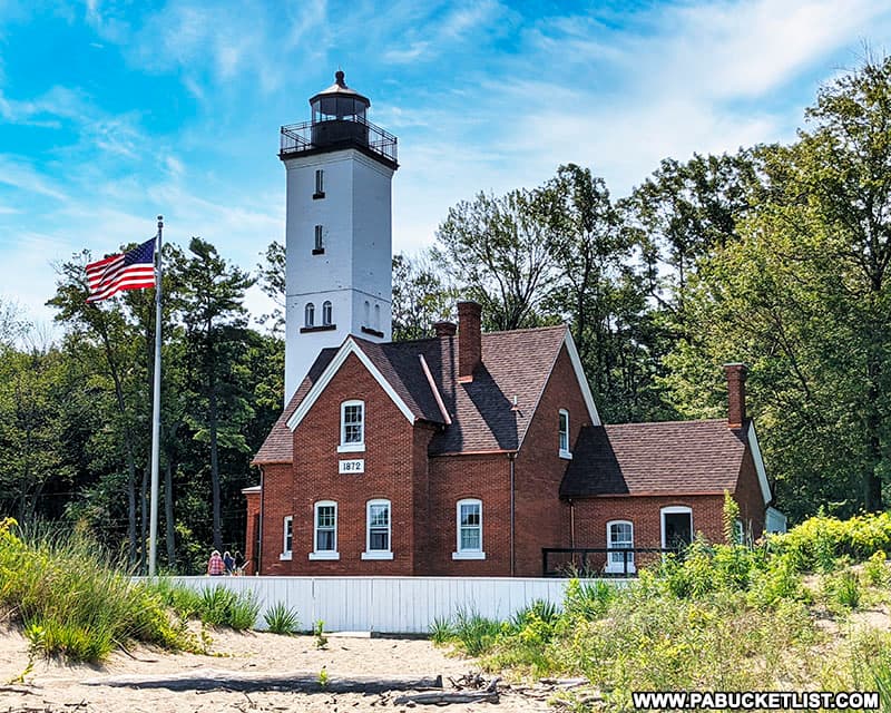 The beach view of the Presque Isle Lighthouse in Erie.