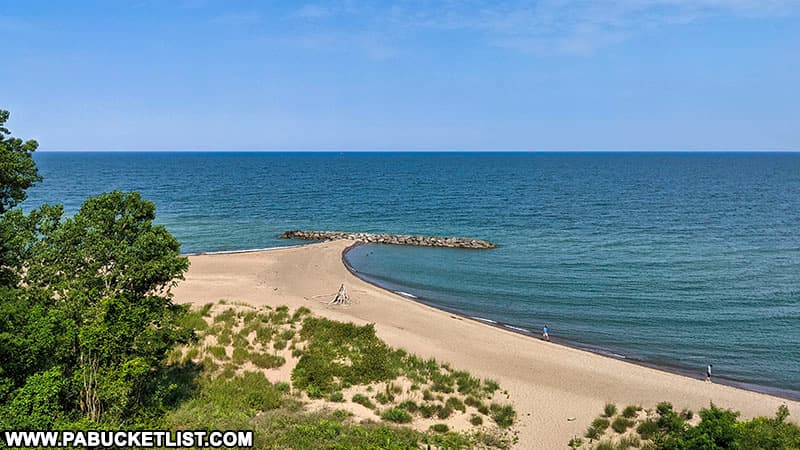 A view of Lake Erie from the top of the Presque Isle Lighthouse at Presque Isle State Park.
