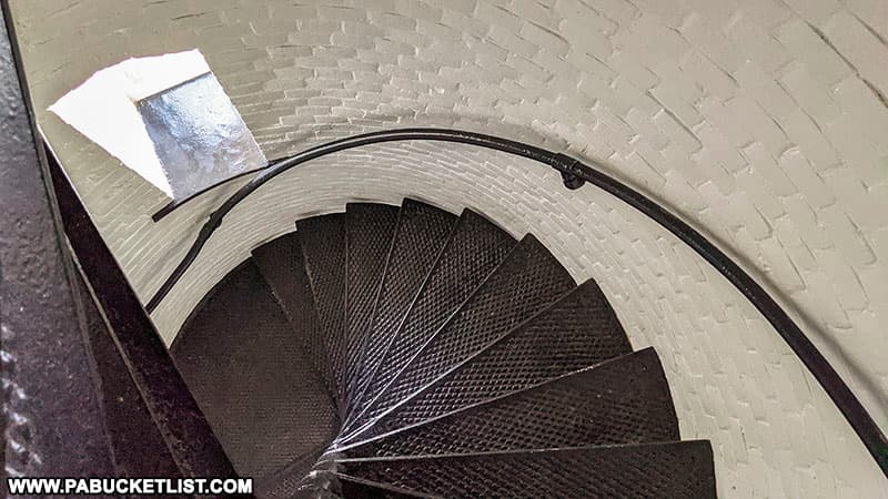 Spiral staircase inside the Presque Isle Lighthouse.
