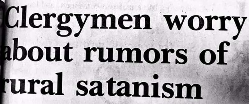1980s newspaper headline about rural Satanism.