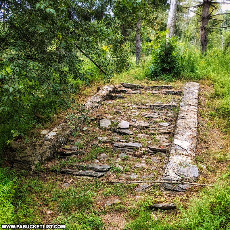 Remnants of a foundation at the secret WW2 prisoner of war camp in the Michaux State Forest.