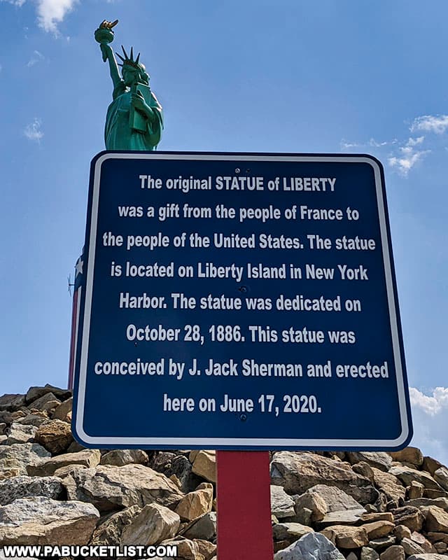 History of the Statue of Liberty on display at Peace Park in Forest County Pennsylvania.