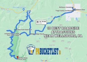 A map tp the 10 best roadside attractions near Wellsboro, Pennsylvania