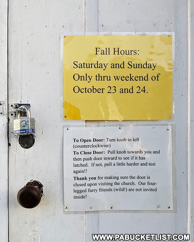 Fall hours athe 1806 Old Log Church in Bedford County PA.