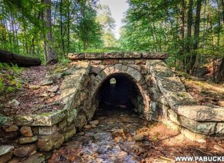 The abandoned South Penn Railroad stone arch culvert in Fulton County.