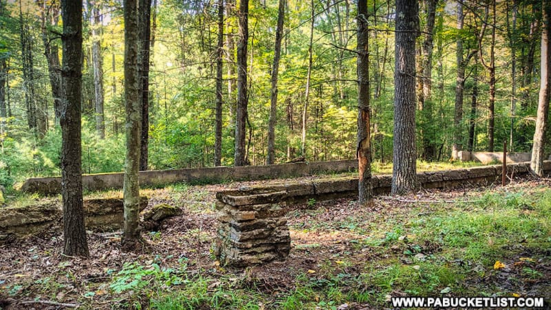 Foundation of a prisoners barracks at the abandoned Sideling Hill POW Camp in Fulton County.