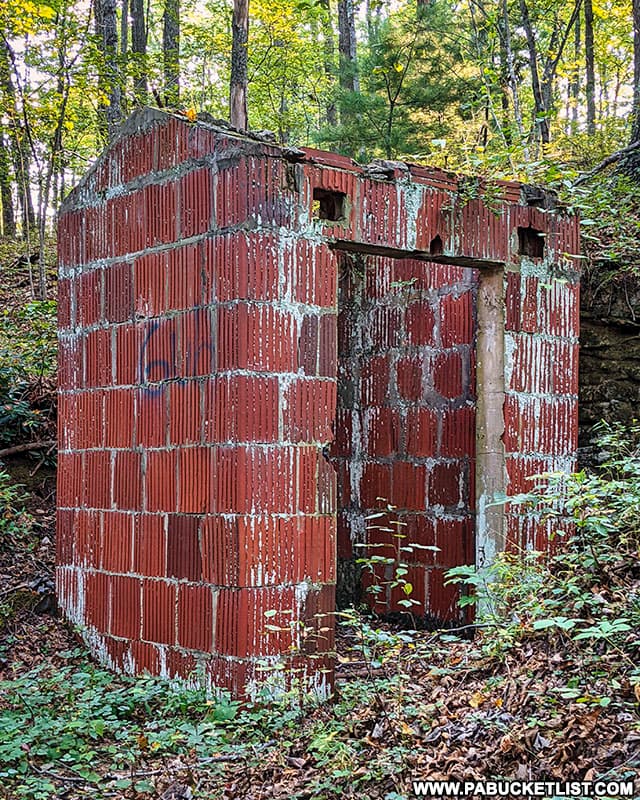 A dynamite shed along the Railroad Arch Trail in the Buchanan State Forest.