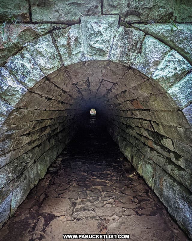 The cut-stone interior of the South Penn Railroad Aqueduct in the Buchanan State Forest.