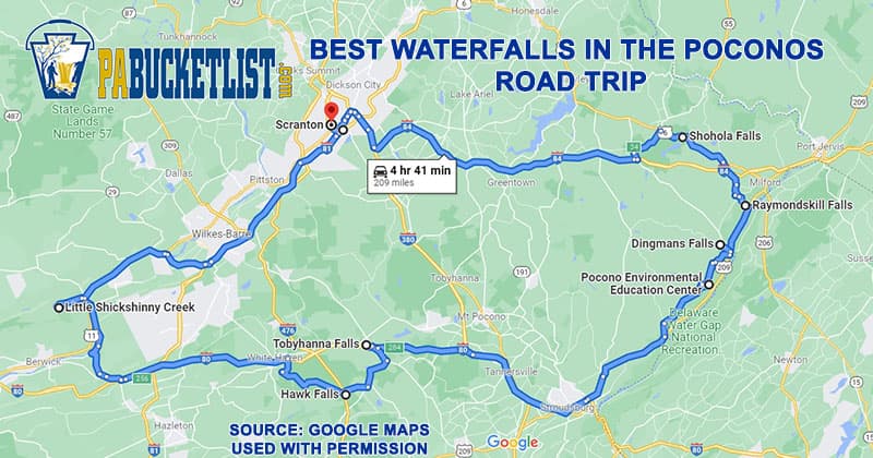 A road map to the best waterfalls in the Poconos region of eastern Pennsylvania.