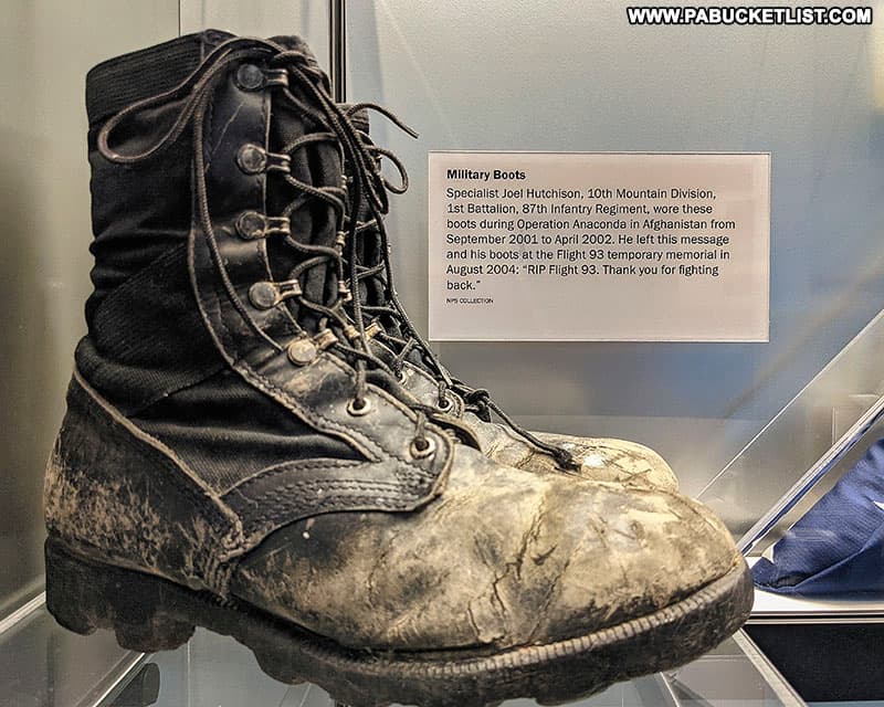 Combat boots left at the Flight 93 temporary memorial in 2004.