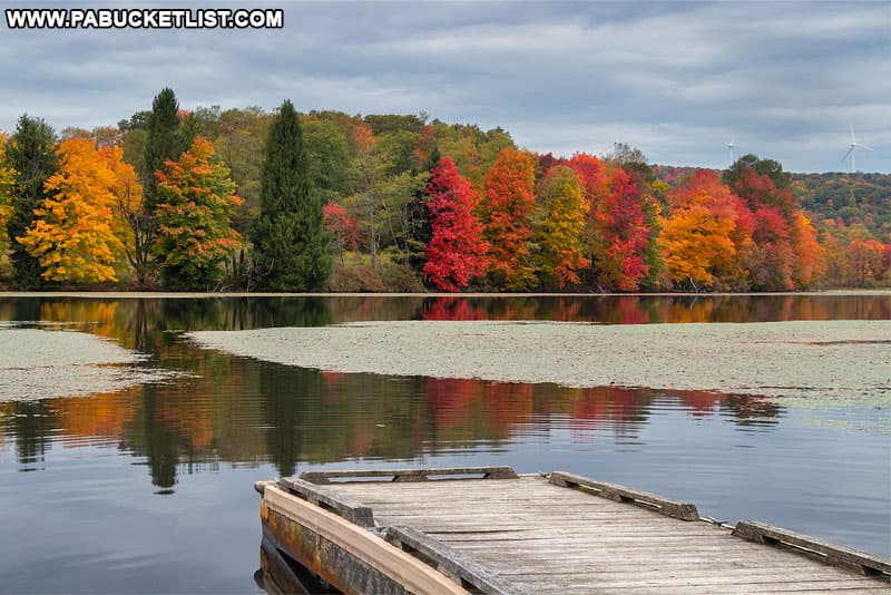 Fall foliage view from the boat launch at Cranberry Glade Lake in Somerset County, PA.