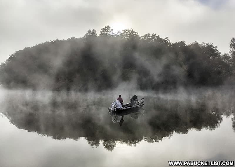 Foggy morning fishermen at Shawnee State Park.
