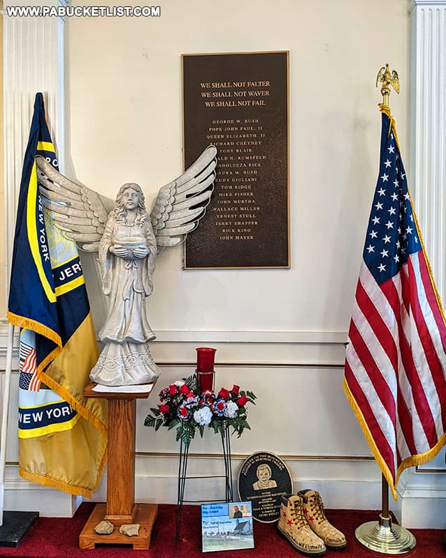Tributes and mementos inside the Flight 93 Memorial Chapel.