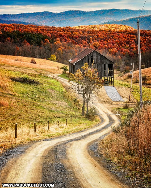 Fall foliage farm scene along Glade Pike in Bedford County, PA.