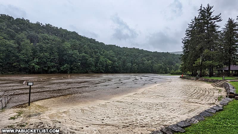 Flooding rains partially submerged the beach at Greenwood Furnace State Park on 9.1.2021.
