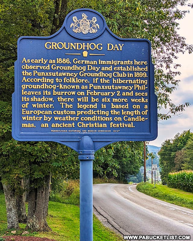 Groundhog Day historical marker at Gobbler's Knob.