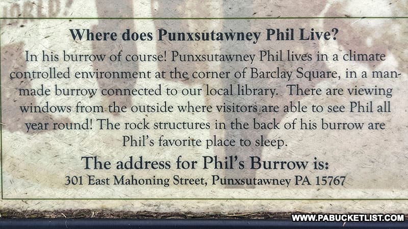 Directions to Punxsutawney Phil's burrow in downtown Punxsutawney.
