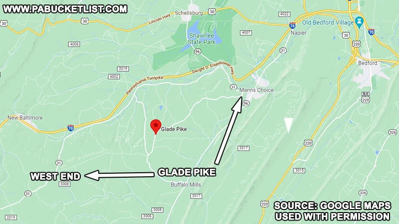 Map to Glade Pike in Bedford County, PA.