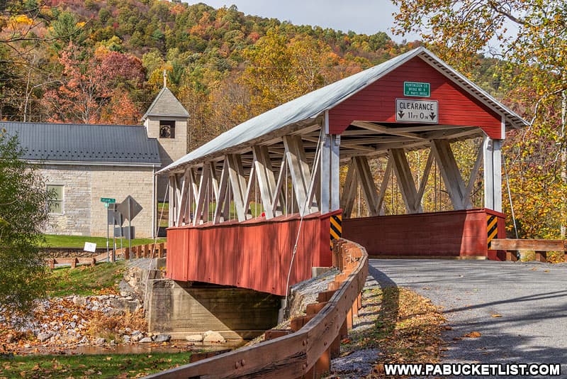 Beautiful fall foliage at Saint Mary's Covered Bridge in Huntingdon County, PA