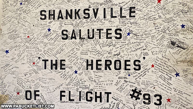 One of the many homemade tributes that created by locals immediately after the Flight 93 crash near Shanksville.