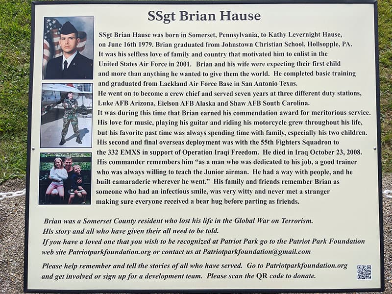 SSgt Brian Hause storyboard near the Field of Heroes at Patriot Park.