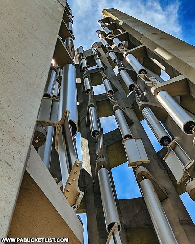 Close-up of the chimes at the Tower of Voices.