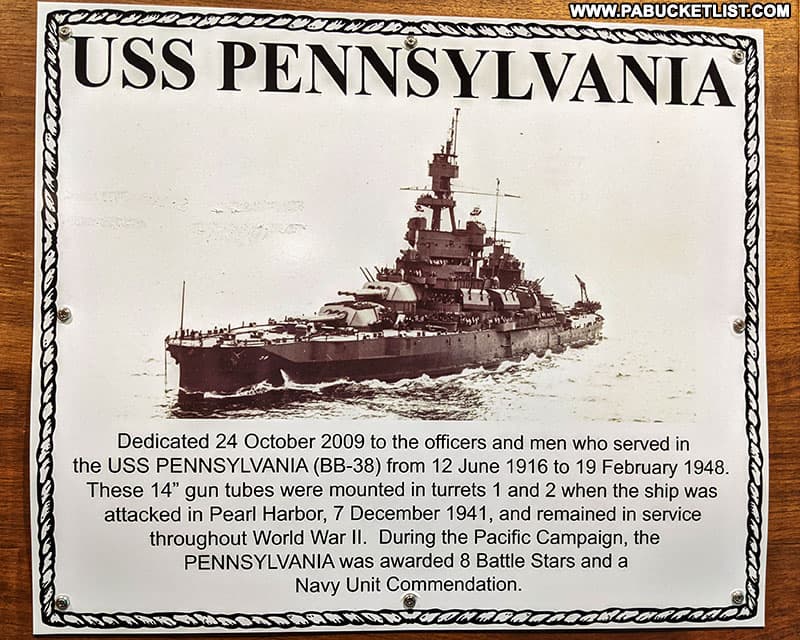 USS Pennsylvania guns dedication information at the Pennsylvania Military Museum.