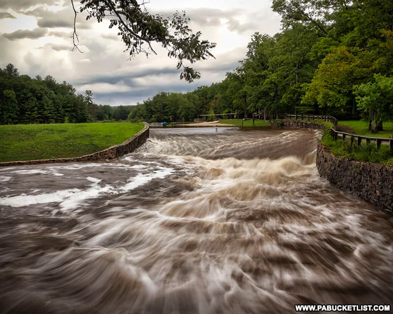 The spillway at Whipple Dam State Park surging with flooding rains on 9.1.2021.