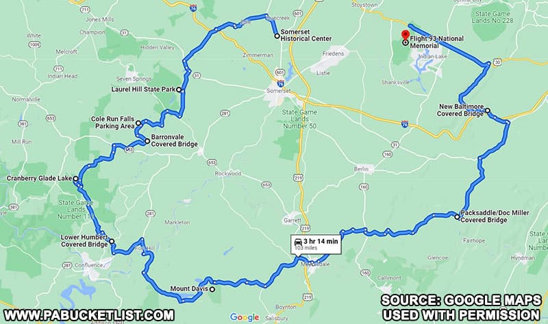 A map of the ultimate Somerset County fall foliage driving tour.