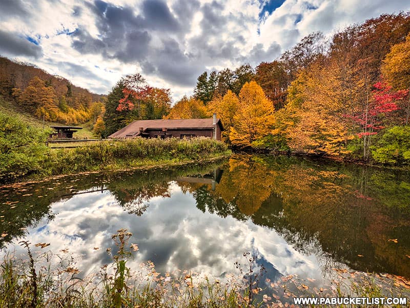 Reflections of fall foliage on a pond at the abandoned Ski resort at Denton Hill State Park.
