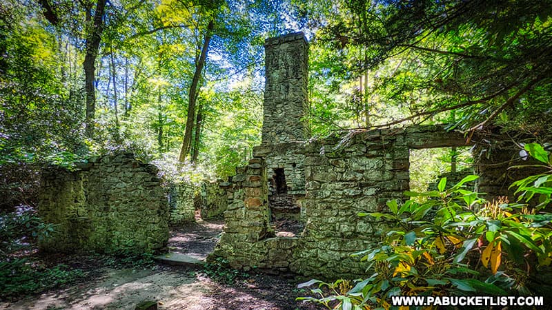 The abandoned hunting lodge known as the McGinnis Rod and Gun Club at Linn Run State Park.
