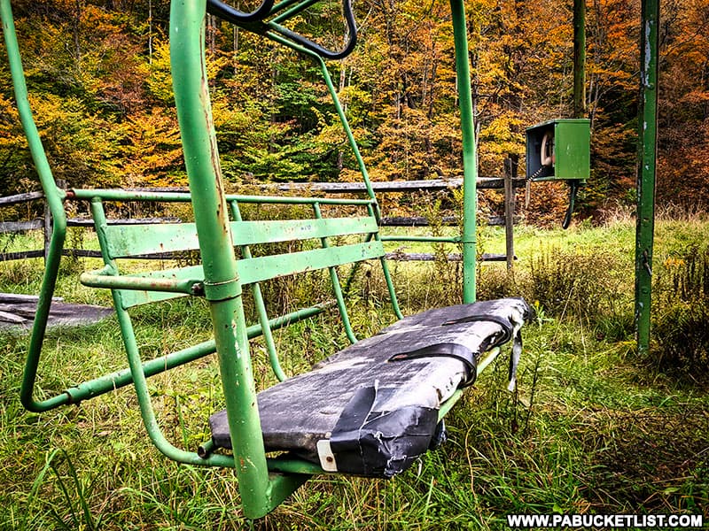 Lift chair at the abandoned Denton Hill State Park ski resort.