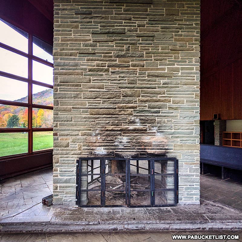 Fireplace inside the abandoned ski lodge at Denton Hill State Park.