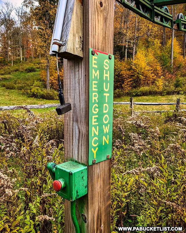 Emergency shutdown switch on one of the ski lifts at Denton HIll State Park.