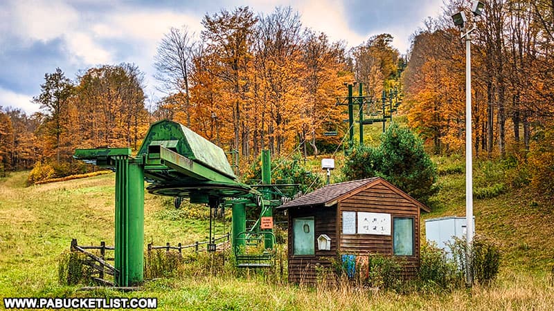 Ski lift at the abandoned Denton Hill State Park ski resort.