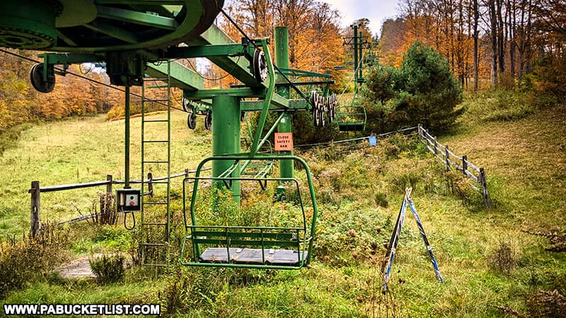 Lift chairs last used in 2014 at the abandoned ski resort in Potter County.