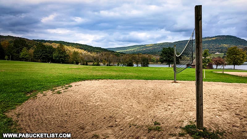 The beach volleyball court at Canoe Creek State Park.