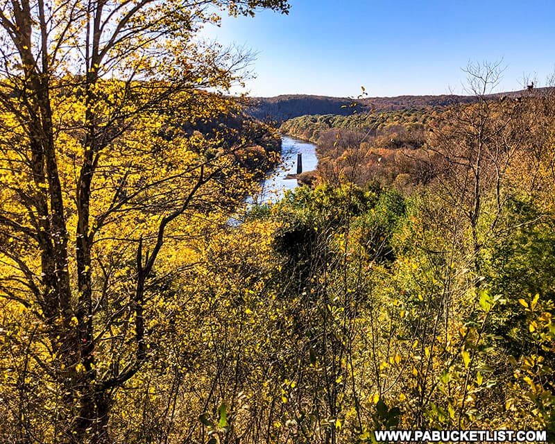 Fall foliage around the scenic overlook above the Lehigh River along the Fireline Trail at Hickory Run State Park.