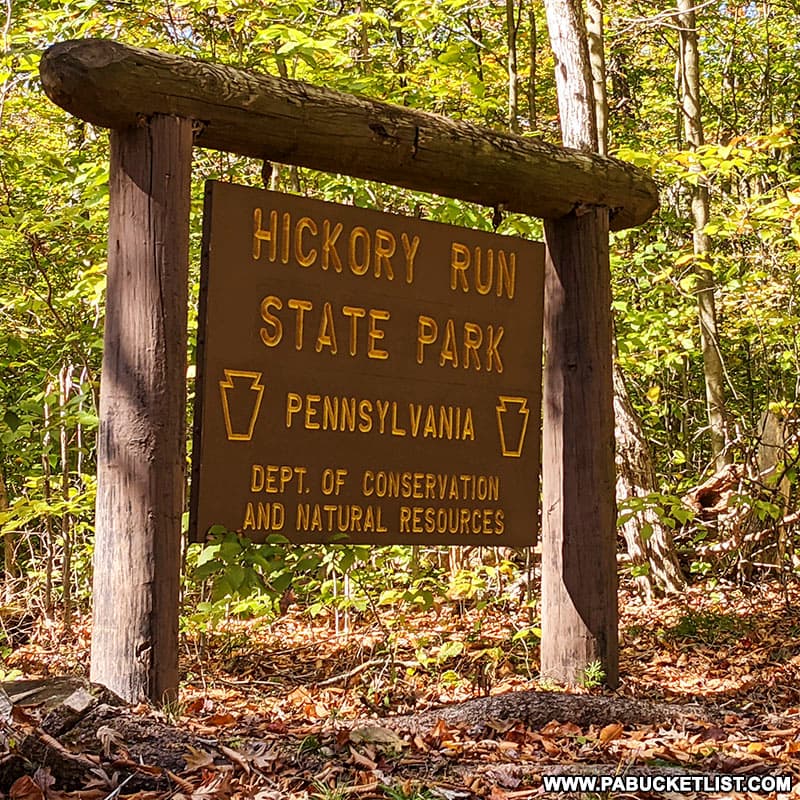 Hickory Run State Park sign along Route 534.