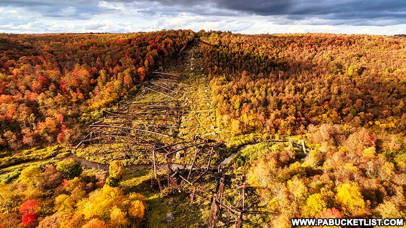 The view from the Kinzua Bridge skywalk, looking out over the fall foliage surrounding the debris field.