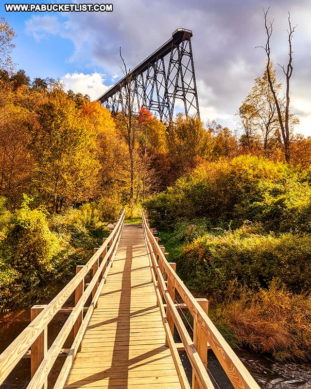 View of Kinzua Bridge skywalk from footbridge over Kinzua Creek.