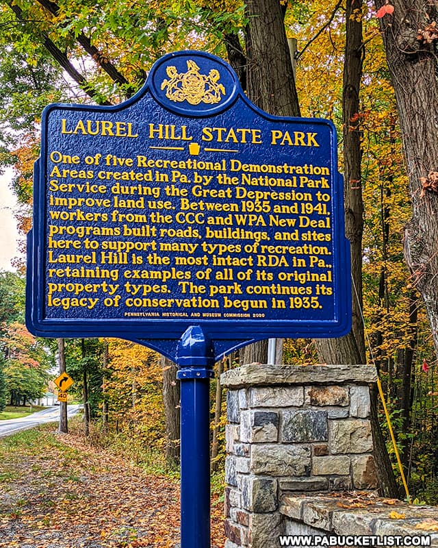 Laurel Hill State Park historical marker near Somerset, PA.