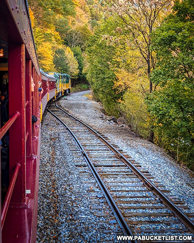 Looking towards the engines on the fall foliage excursion aboard the Lehigh Gorge Scenic Railway.