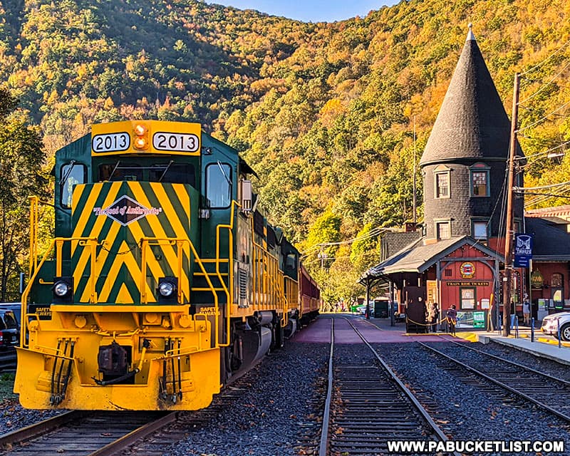 Fall foliage around the train station in Jim Thorpe, PA.