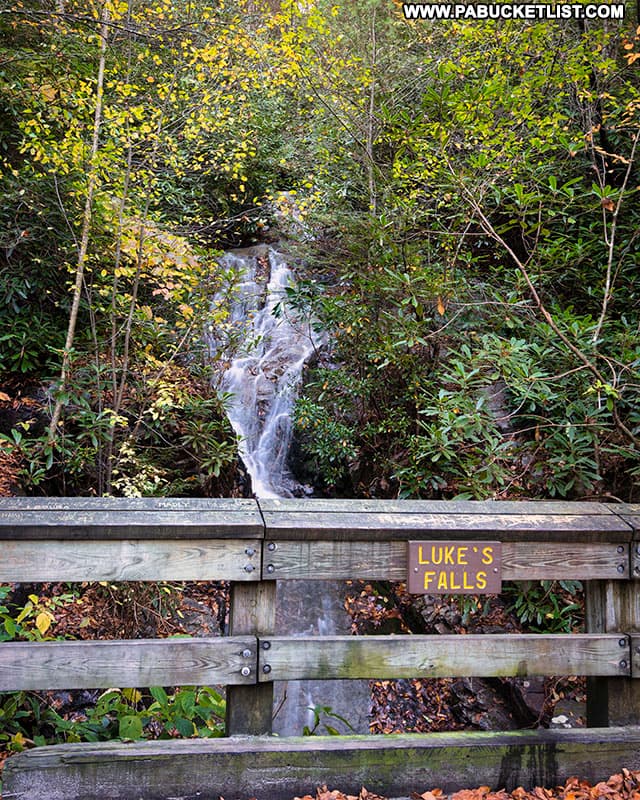 Luke's Falls sign along the Lehigh Gorge Rail Trail at Lehigh Gorge State Park.