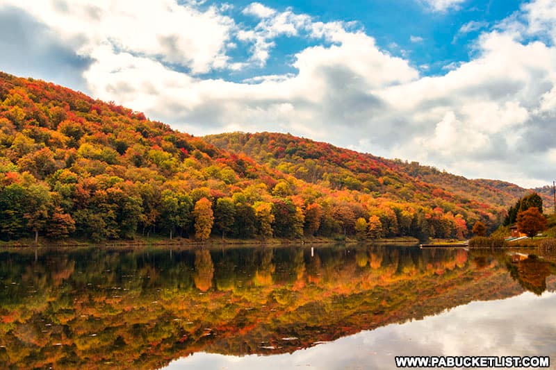Fall foliage reflections on Lyman Run Lake in Potter County.