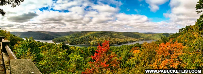 A panoramic view of Rimrock Overlook on the eastern shore of the Allegheny Reservoir.